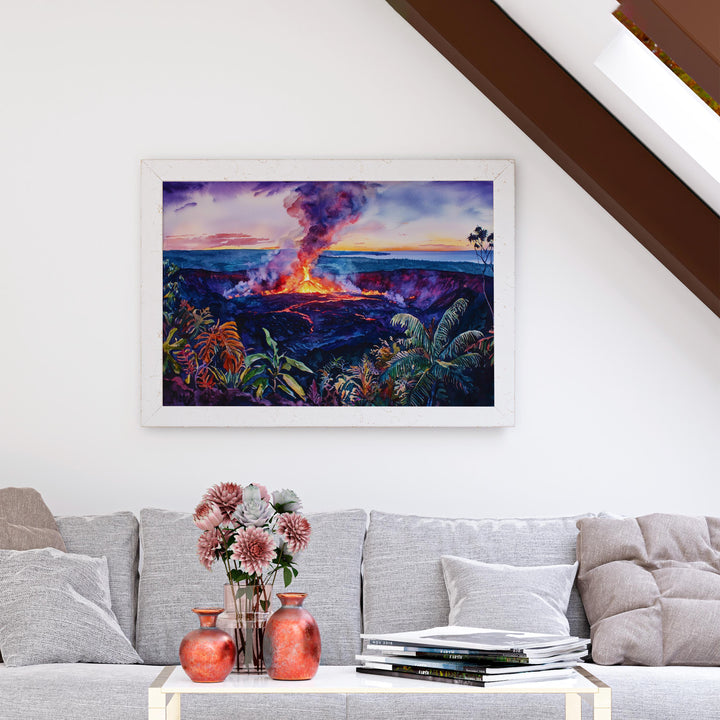 Hawaii Volcanoes National Park Watercolor Poster Big Island Travel Print Landscape Painting Wall Art Tropical Souvenir
