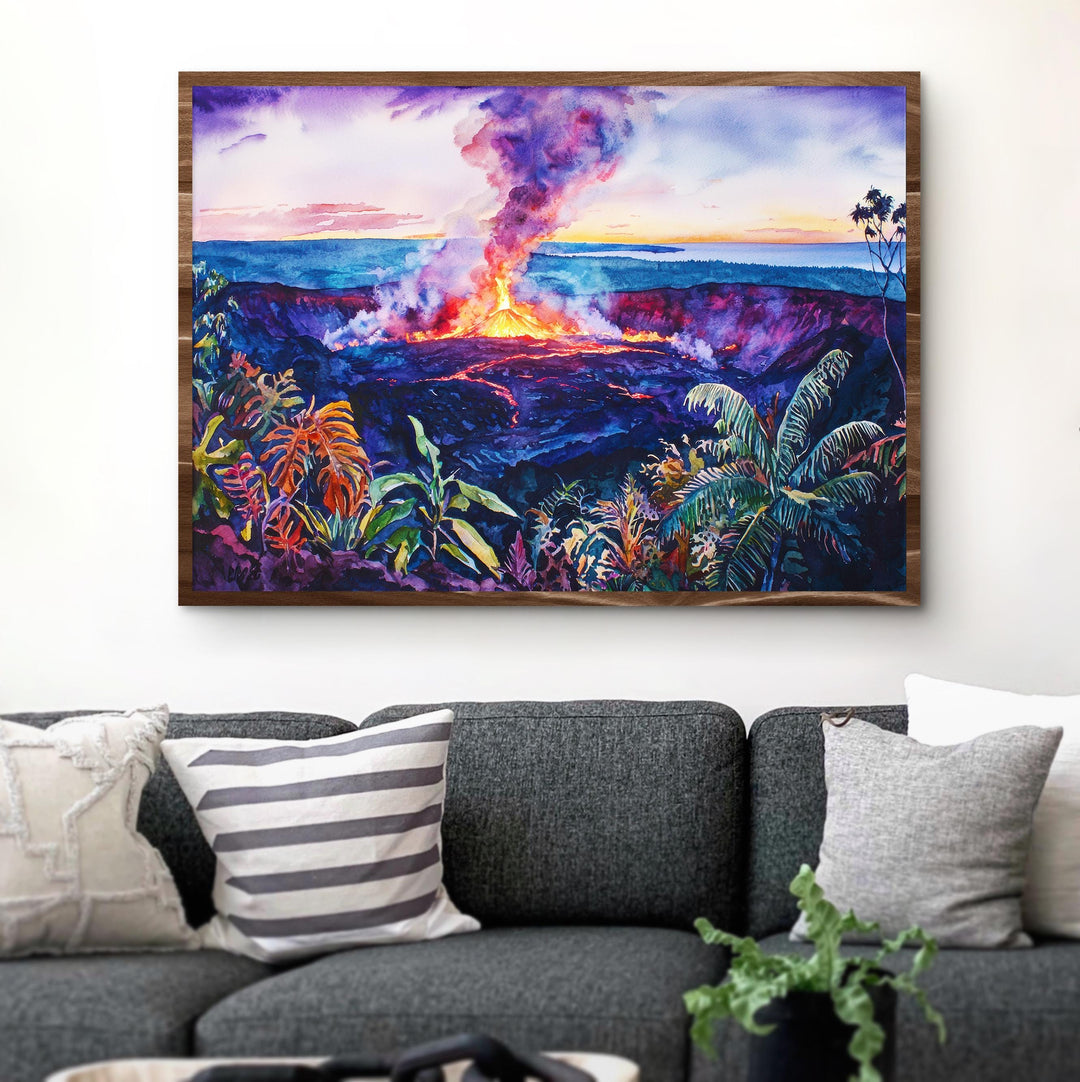 Hawaii Volcanoes National Park Watercolor Poster Big Island Travel Print Landscape Painting Wall Art Tropical Souvenir
