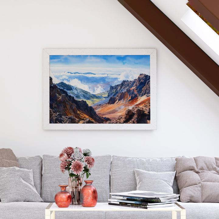 Haleakalā National Park Hawaii Watercolor Poster Maui Travel Print Mountain Landscape Painting Wall Art Island Souvenir