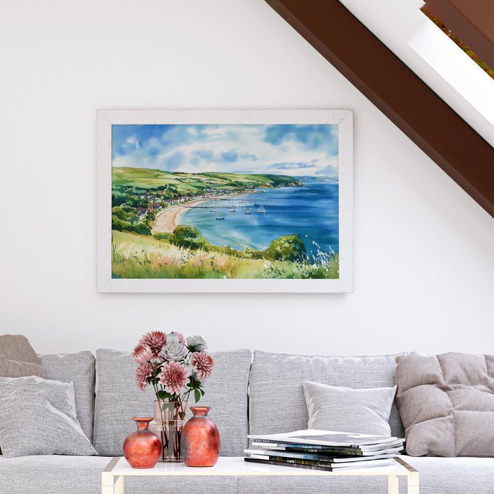 Swanage England Watercolor Poster Swanage Travel Print Dorset Coast Painting Seaside Town Wall Art UK Souvenir