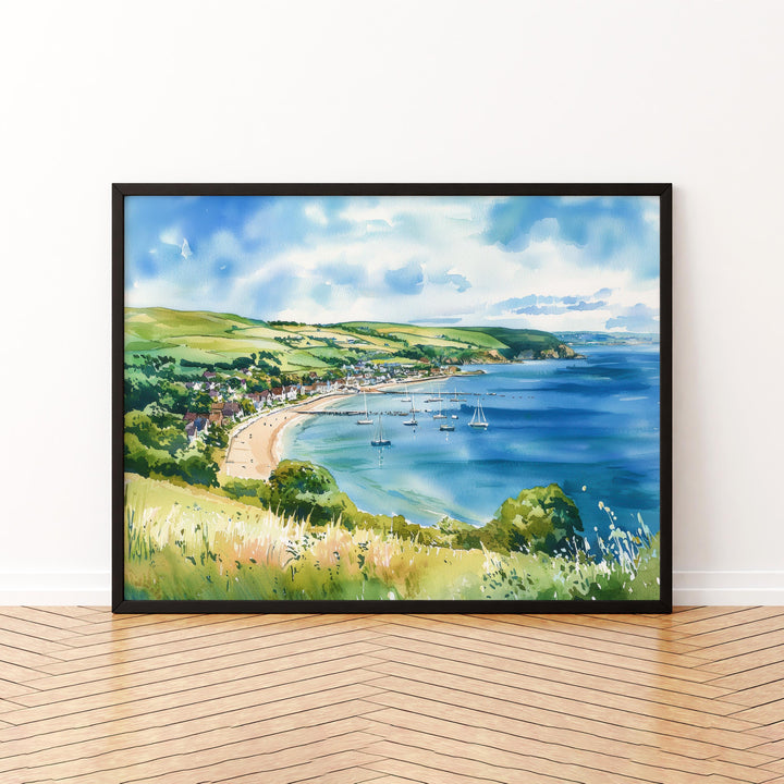 Swanage England Watercolor Poster Swanage Travel Print Dorset Coast Painting Seaside Town Wall Art UK Souvenir
