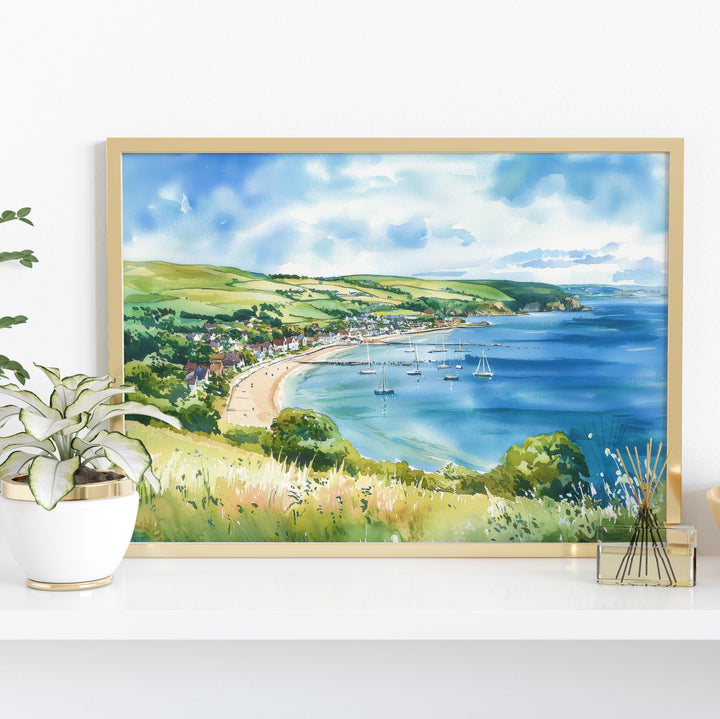 Swanage England Watercolor Poster Swanage Travel Print Dorset Coast Painting Seaside Town Wall Art UK Souvenir