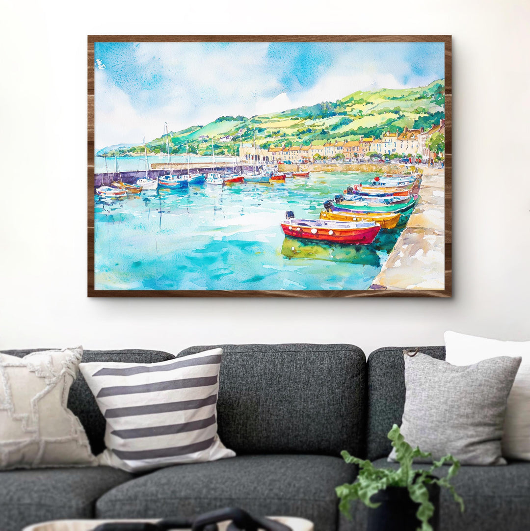 Lyme Regis England Watercolor Poster Lyme Regis Travel Print Dorset Coast Painting Seaside Town Wall Art UK Souvenir