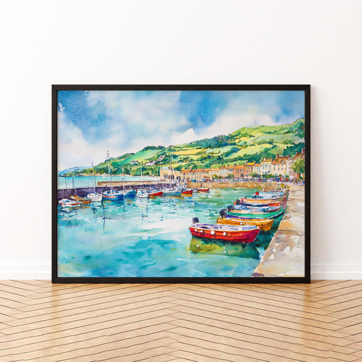 Lyme Regis England Watercolor Poster Lyme Regis Travel Print Dorset Coast Painting Seaside Town Wall Art UK Souvenir