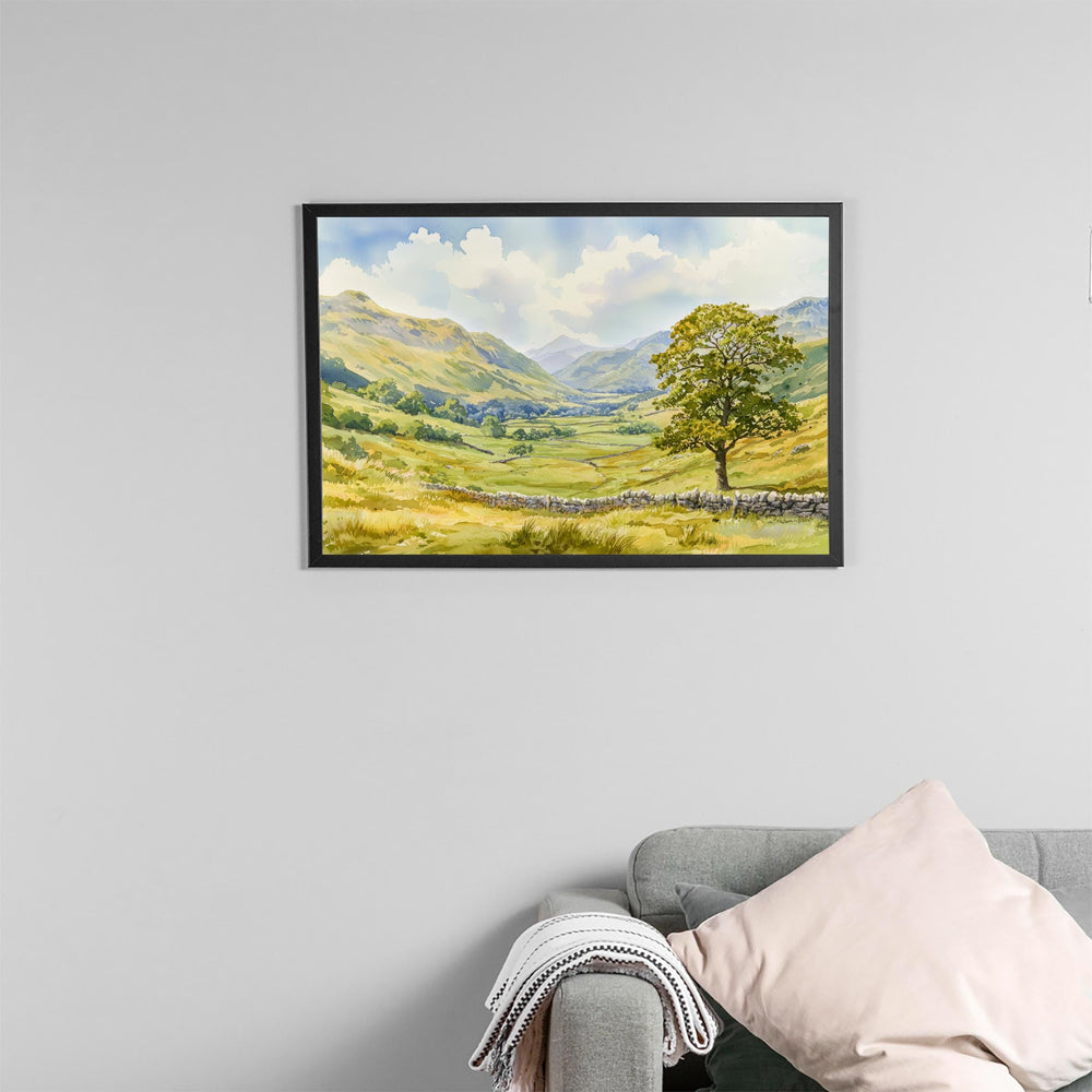 Eskdale England Watercolor Poster Eskdale Travel Print Lake District Painting Mountain Valley Wall Art UK Souvenir