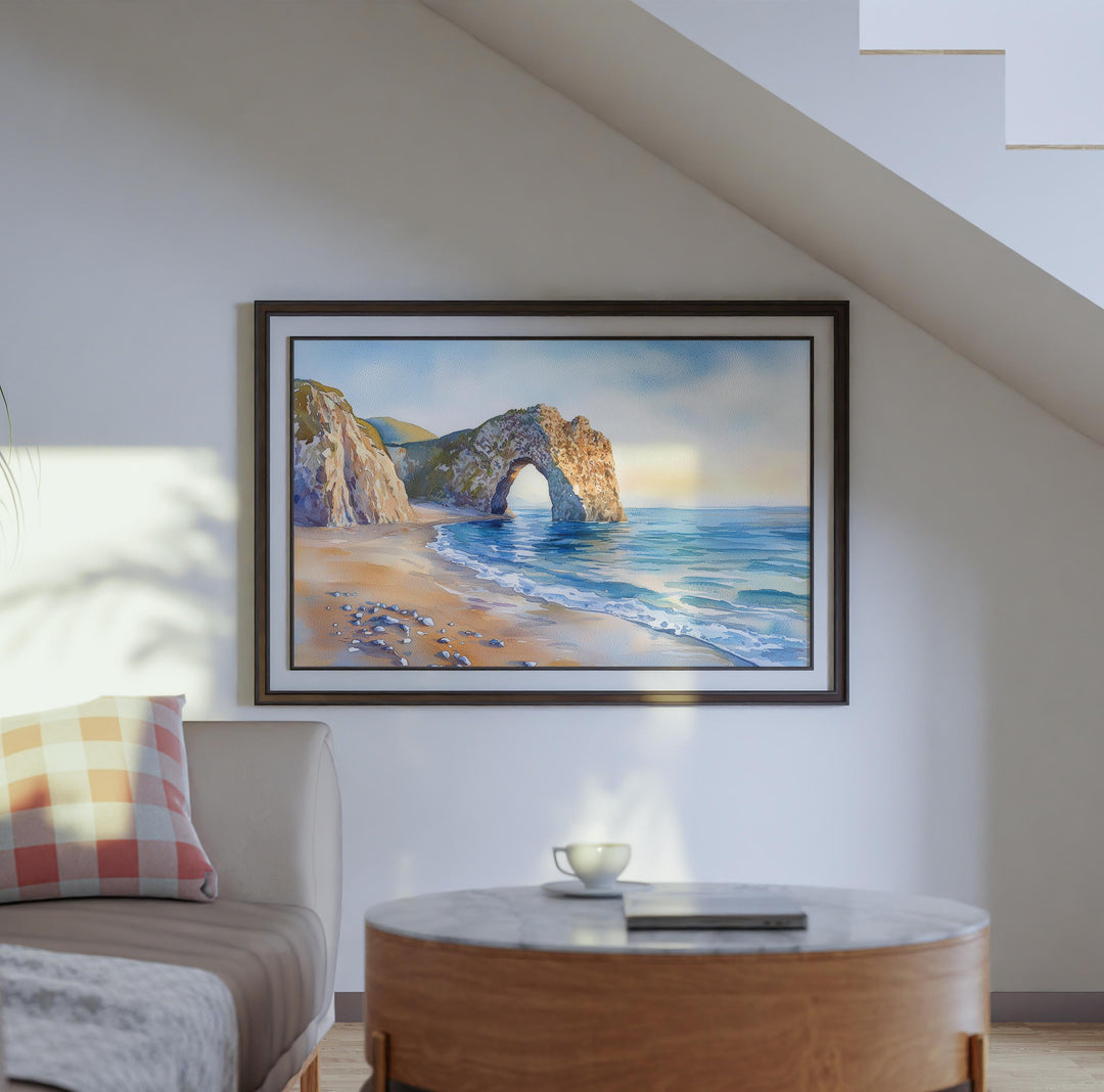 Durdle Door England Watercolor Poster Durdle Door Travel Print Dorset Coast Painting Seaside Wall Art UK Souvenir