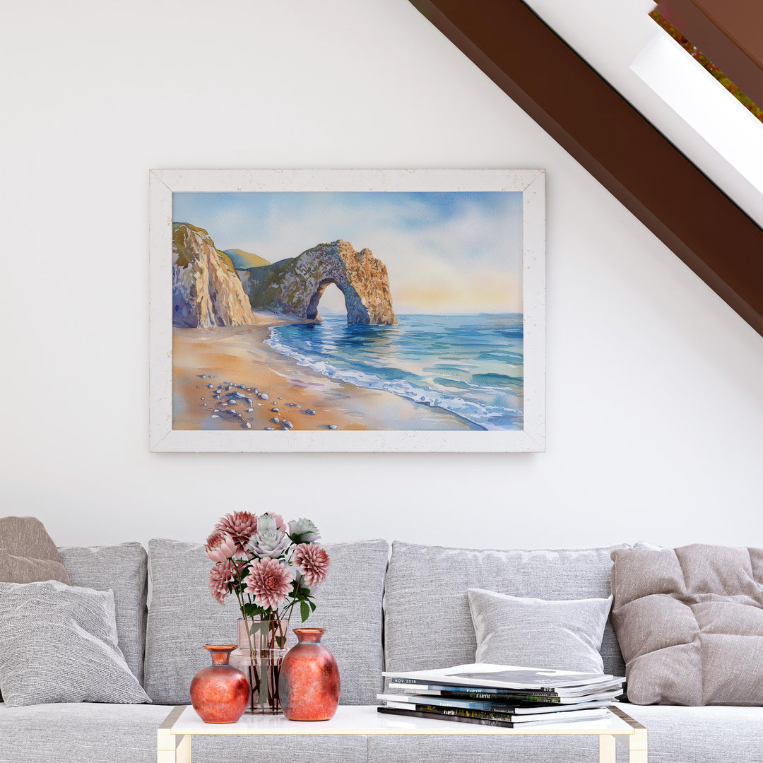 Durdle Door England Watercolor Poster Durdle Door Travel Print Dorset Coast Painting Seaside Wall Art UK Souvenir