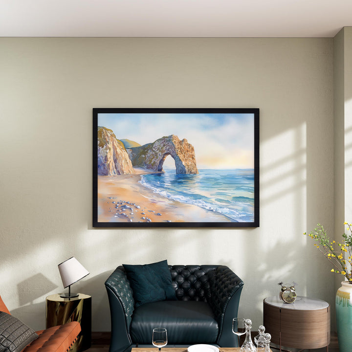 Durdle Door England Watercolor Poster Durdle Door Travel Print Dorset Coast Painting Seaside Wall Art UK Souvenir