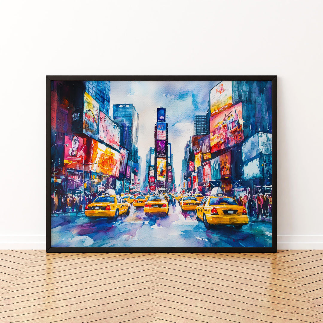 Times Square New York Watercolor Poster Times Square Travel Print NYC Cityscape Painting Wall Art USA Souvenir