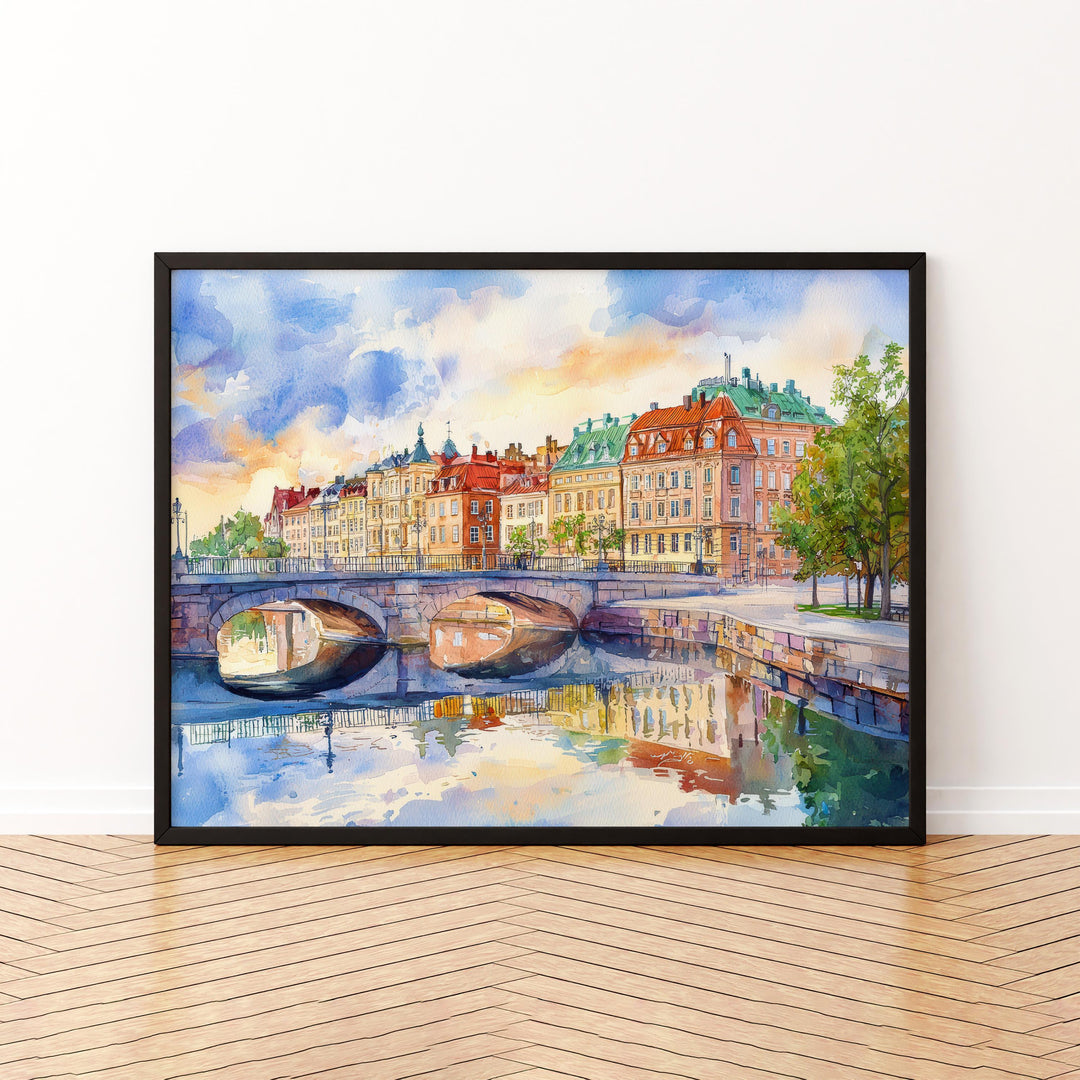 Gothenburg Sweden Watercolor Poster Gothenburg Travel Print Scandinavian City Painting Harbor Wall Art Souvenir