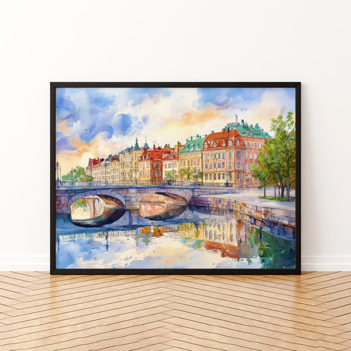 Gothenburg Sweden Watercolor Poster Gothenburg Travel Print Scandinavian City Painting Harbor Wall Art Souvenir