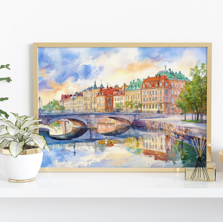 Gothenburg Sweden Watercolor Poster Gothenburg Travel Print Scandinavian City Painting Harbor Wall Art Souvenir