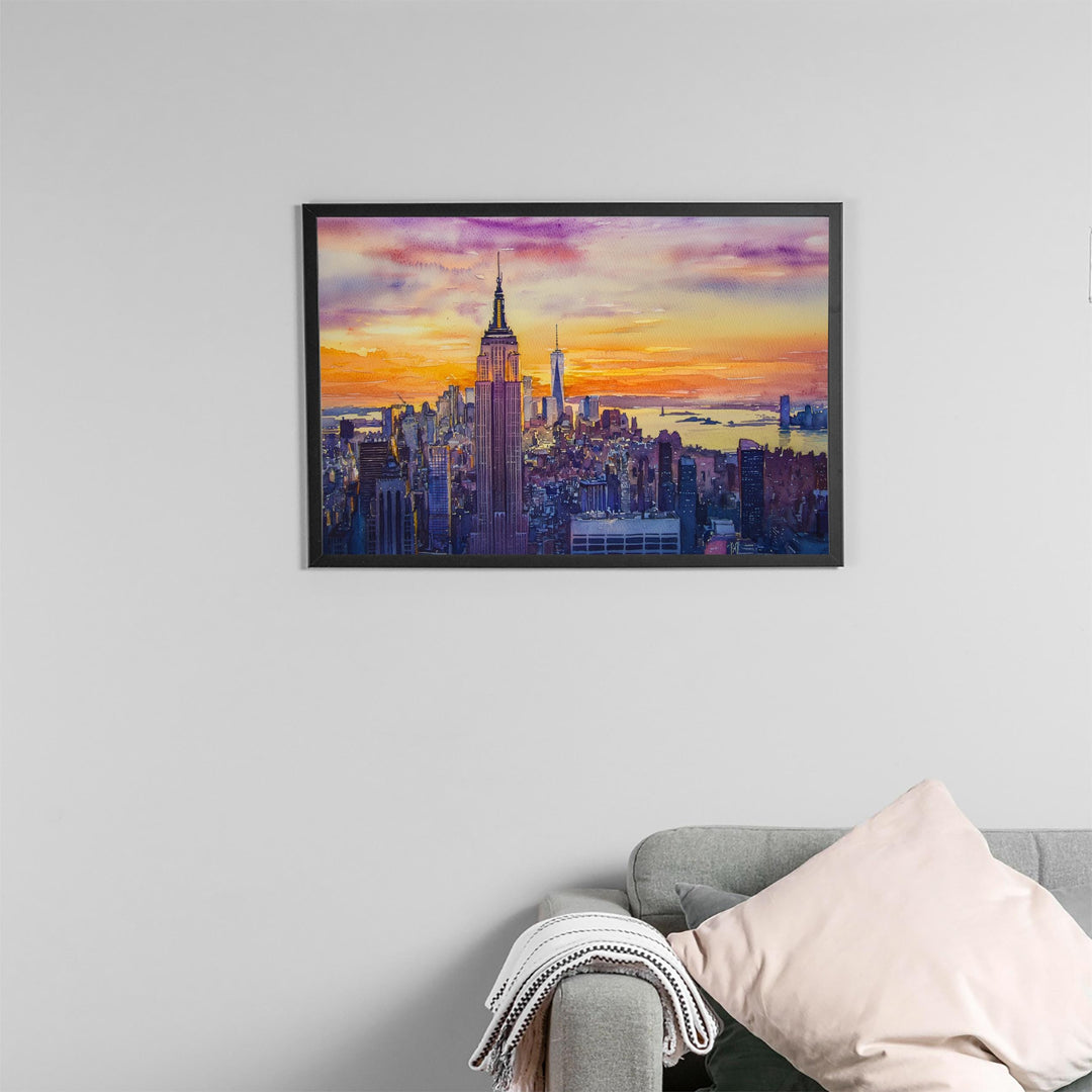 Empire State Building New York Watercolor Poster NYC Travel Print Landmark Painting City Skyline Wall Art USA Souvenir