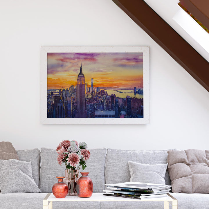 Empire State Building New York Watercolor Poster NYC Travel Print Landmark Painting City Skyline Wall Art USA Souvenir