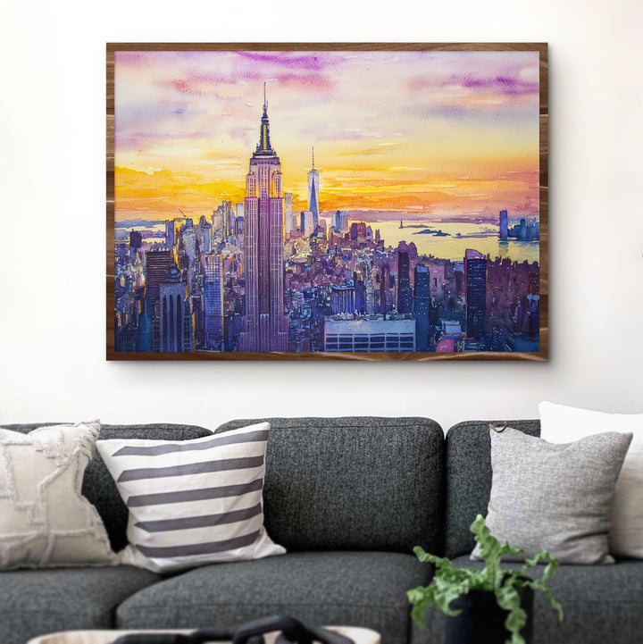 Empire State Building New York Watercolor Poster NYC Travel Print Landmark Painting City Skyline Wall Art USA Souvenir