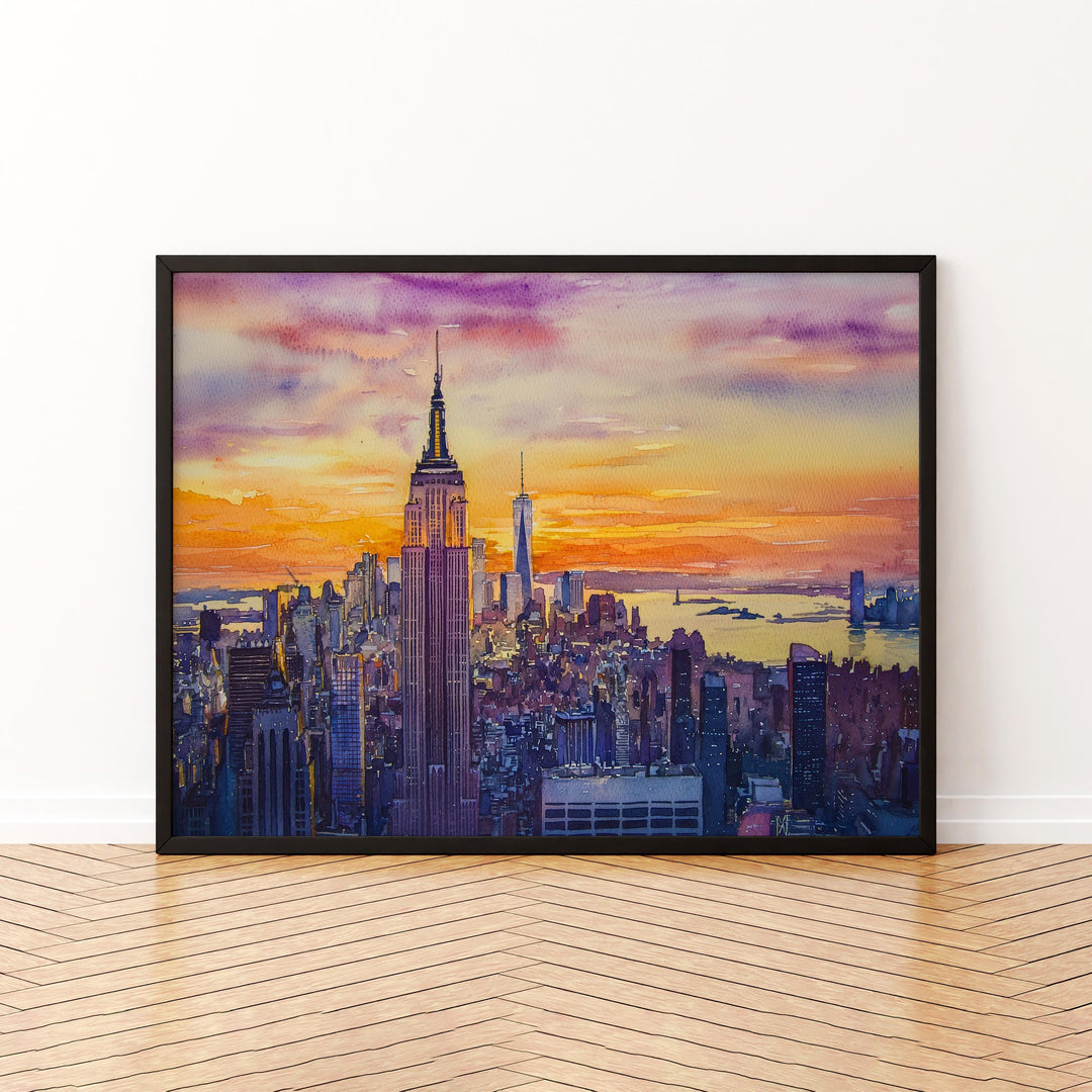Empire State Building New York Watercolor Poster NYC Travel Print Landmark Painting City Skyline Wall Art USA Souvenir