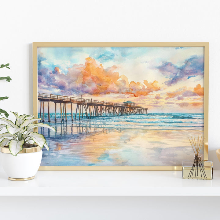 Cocoa Beach Florida Watercolor Poster Cocoa Beach Travel Print Atlantic Coast Painting Surf Town Wall Art USA Souvenir