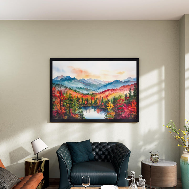 Adirondacks New York Watercolor Poster Adirondack Mountains Travel Print Nature Landscape Painting Wall Art USA Souvenir