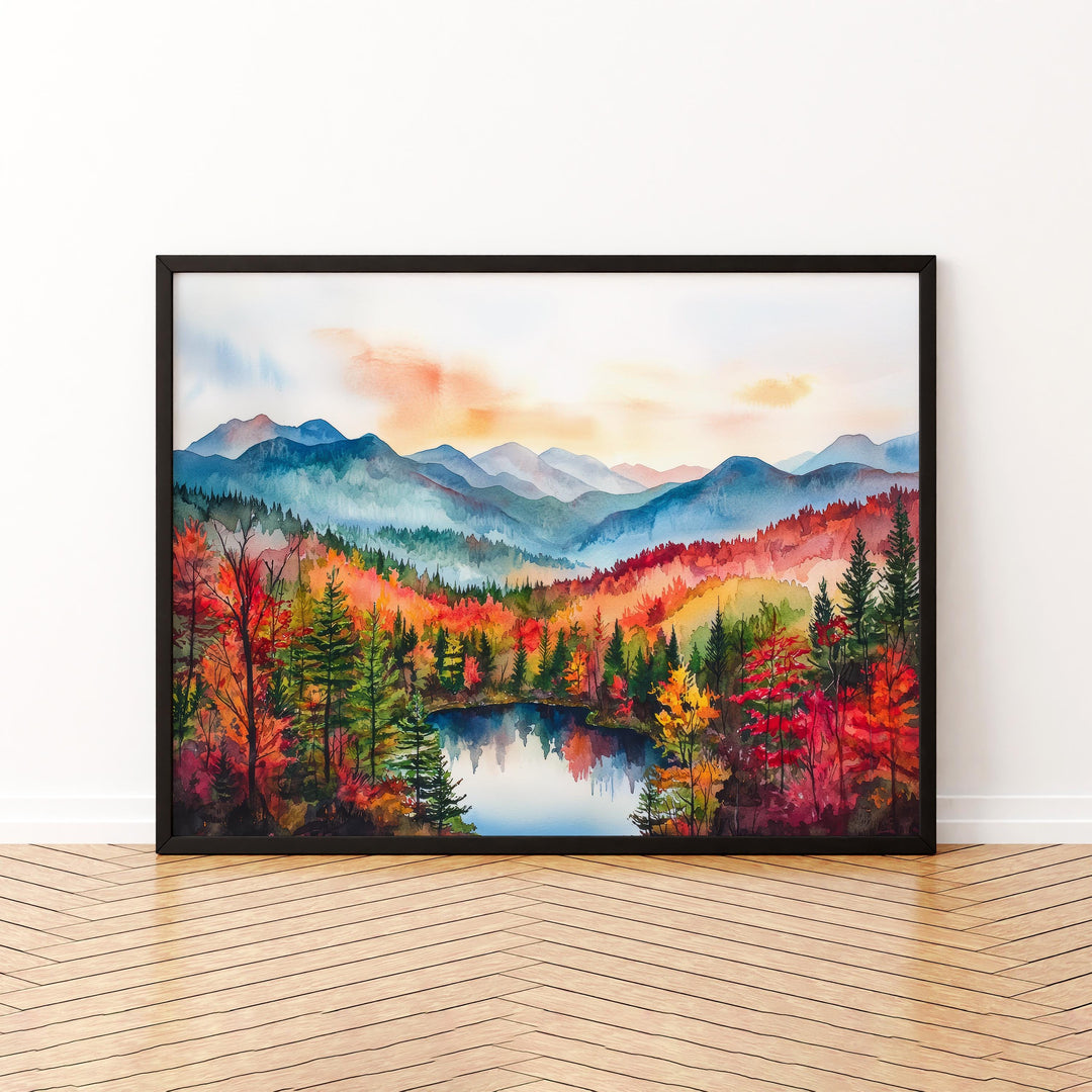 Adirondacks New York Watercolor Poster Adirondack Mountains Travel Print Nature Landscape Painting Wall Art USA Souvenir