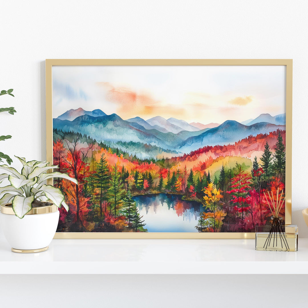 Adirondacks New York Watercolor Poster Adirondack Mountains Travel Print Nature Landscape Painting Wall Art USA Souvenir