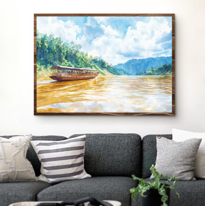 Mekong River Watercolor Poster Mekong Travel Print Southeast Asia Landscape Painting River Wall Art Souvenir