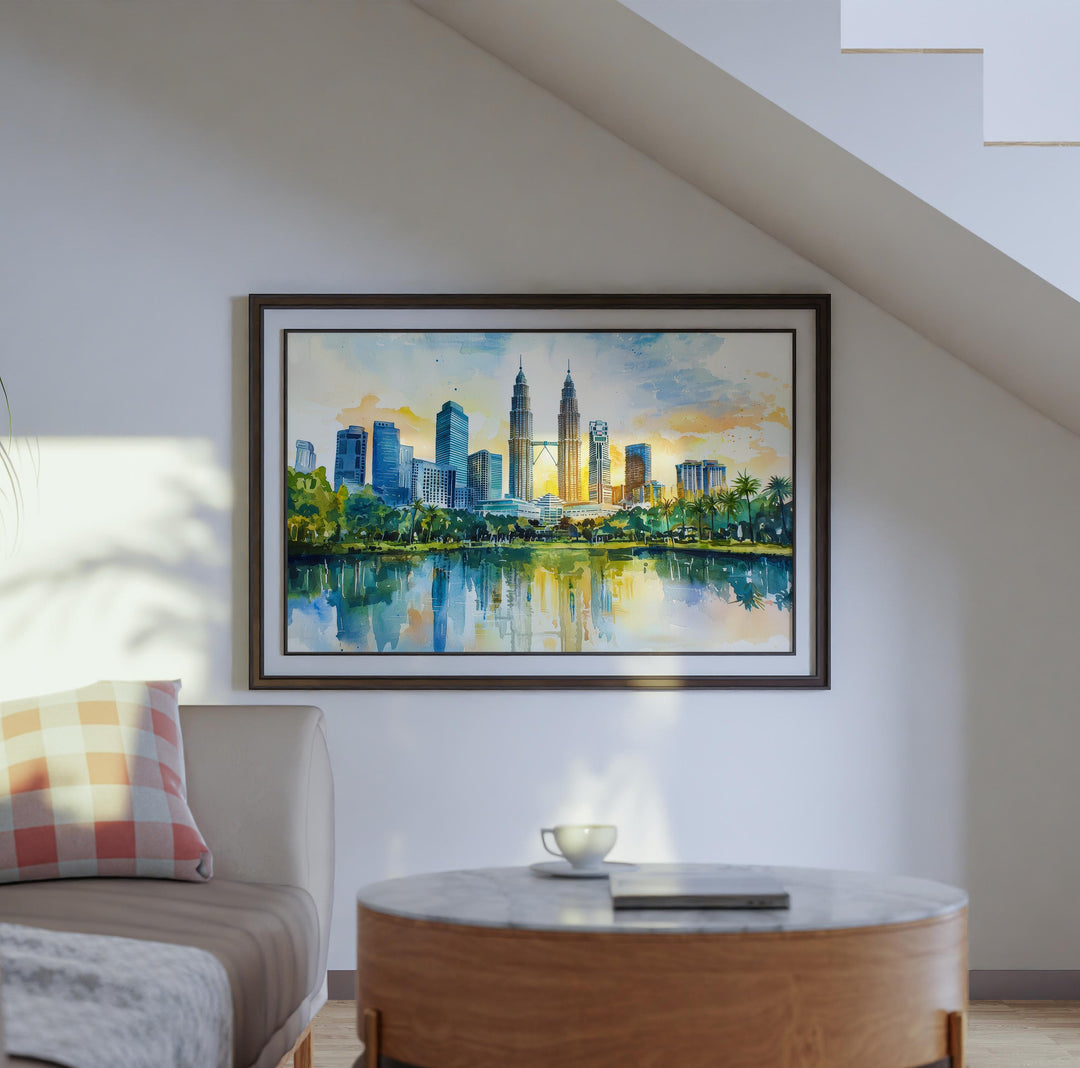 Kuala Lumpur Malaysia Watercolor Poster Kuala Lumpur Travel Print City Skyline Painting Petronas Towers Wall Art Souvenir