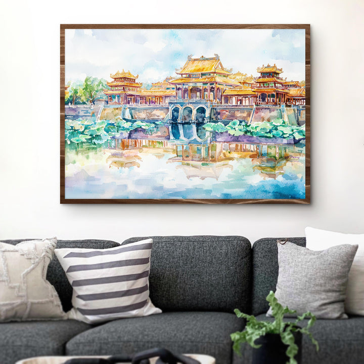 Hue Vietnam Watercolor Poster Hue Travel Print Imperial City Painting Riverside Landscape Wall Art Asia Souvenir