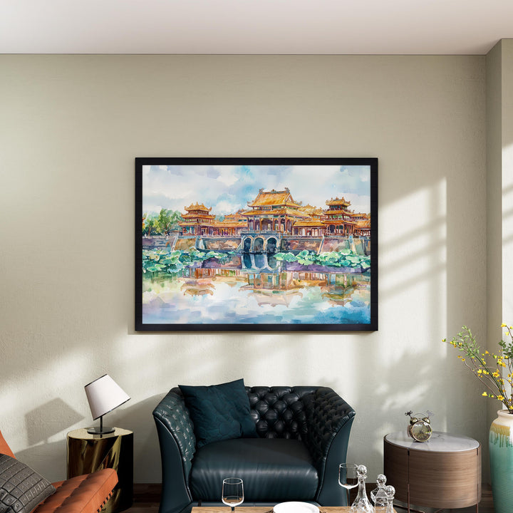 Hue Vietnam Watercolor Poster Hue Travel Print Imperial City Painting Riverside Landscape Wall Art Asia Souvenir
