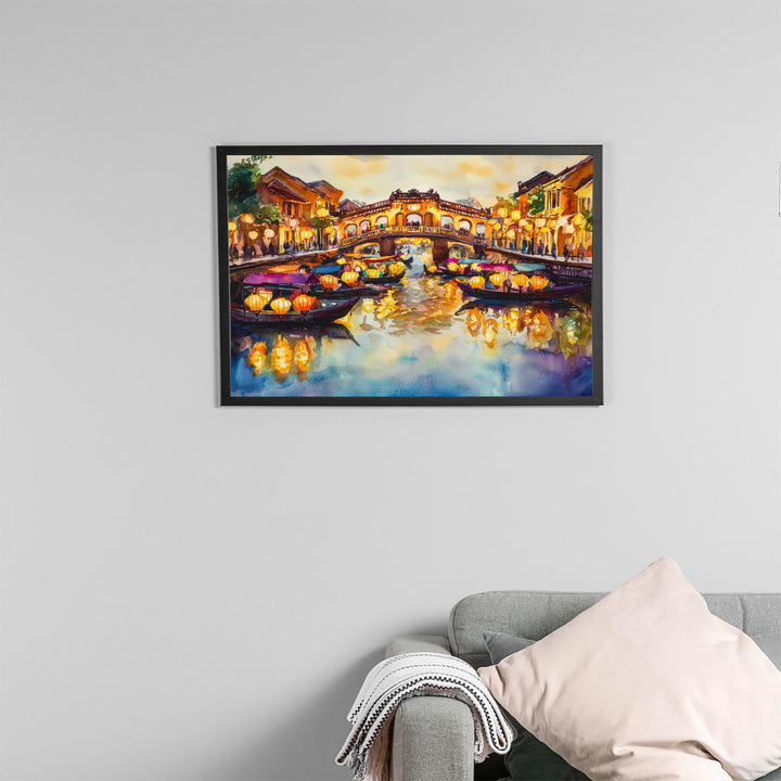Hoi An Vietnam Watercolor Poster Hoi An Travel Print Ancient Town Painting Lantern Street Wall Art Asia Souvenir
