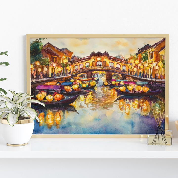 Hoi An Vietnam Watercolor Poster Hoi An Travel Print Ancient Town Painting Lantern Street Wall Art Asia Souvenir