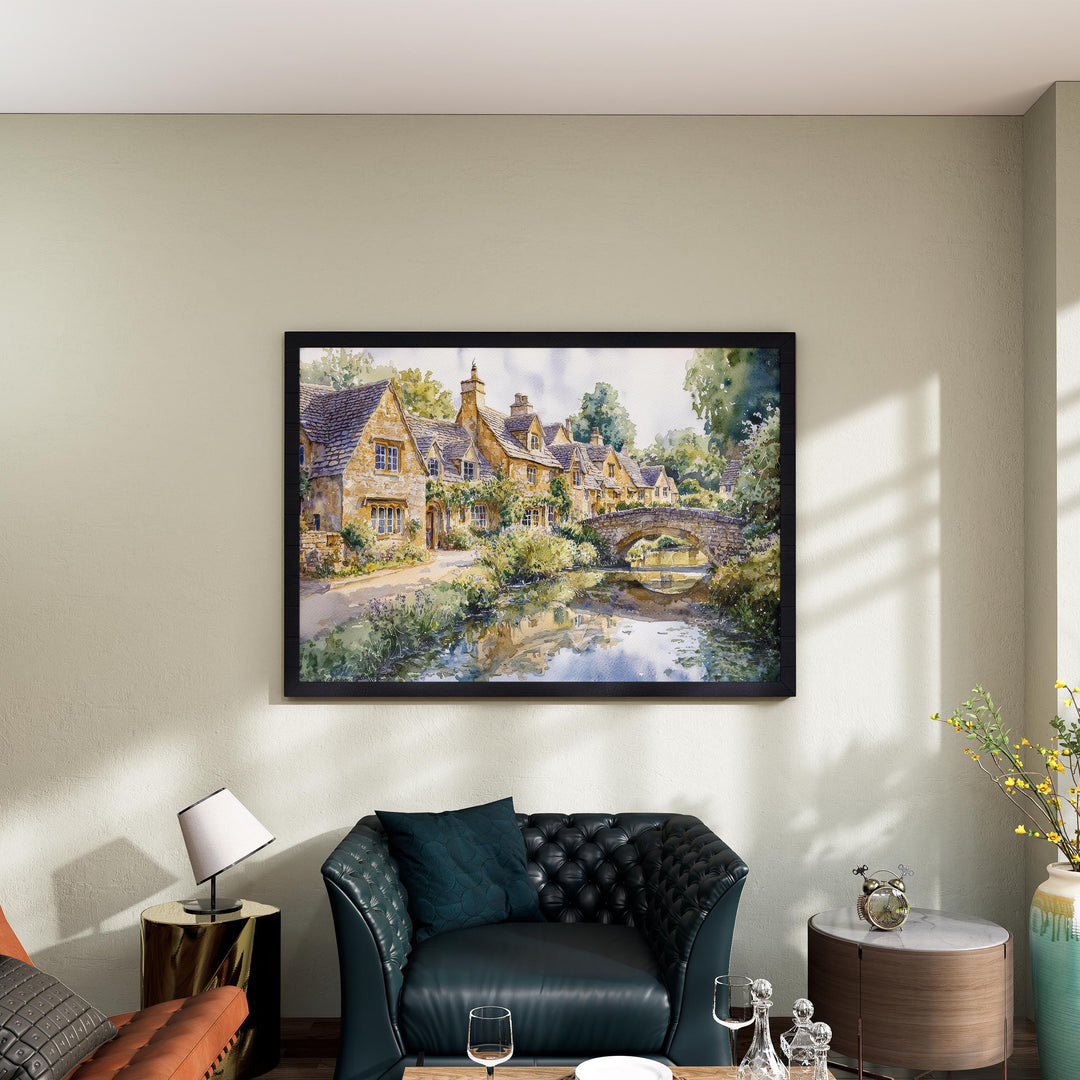 Cotswolds England Watercolor Poster Cotswolds Travel Print Countryside Village Painting Landscape Wall Art UK Souvenir