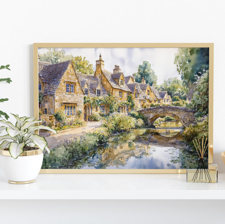 Cotswolds England Watercolor Poster Cotswolds Travel Print Countryside Village Painting Landscape Wall Art UK Souvenir