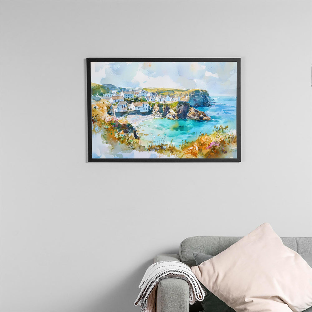 Cornwall England Watercolor Poster Cornwall Travel Print Coastal Landscape Painting Seaside Wall Art UK Souvenir