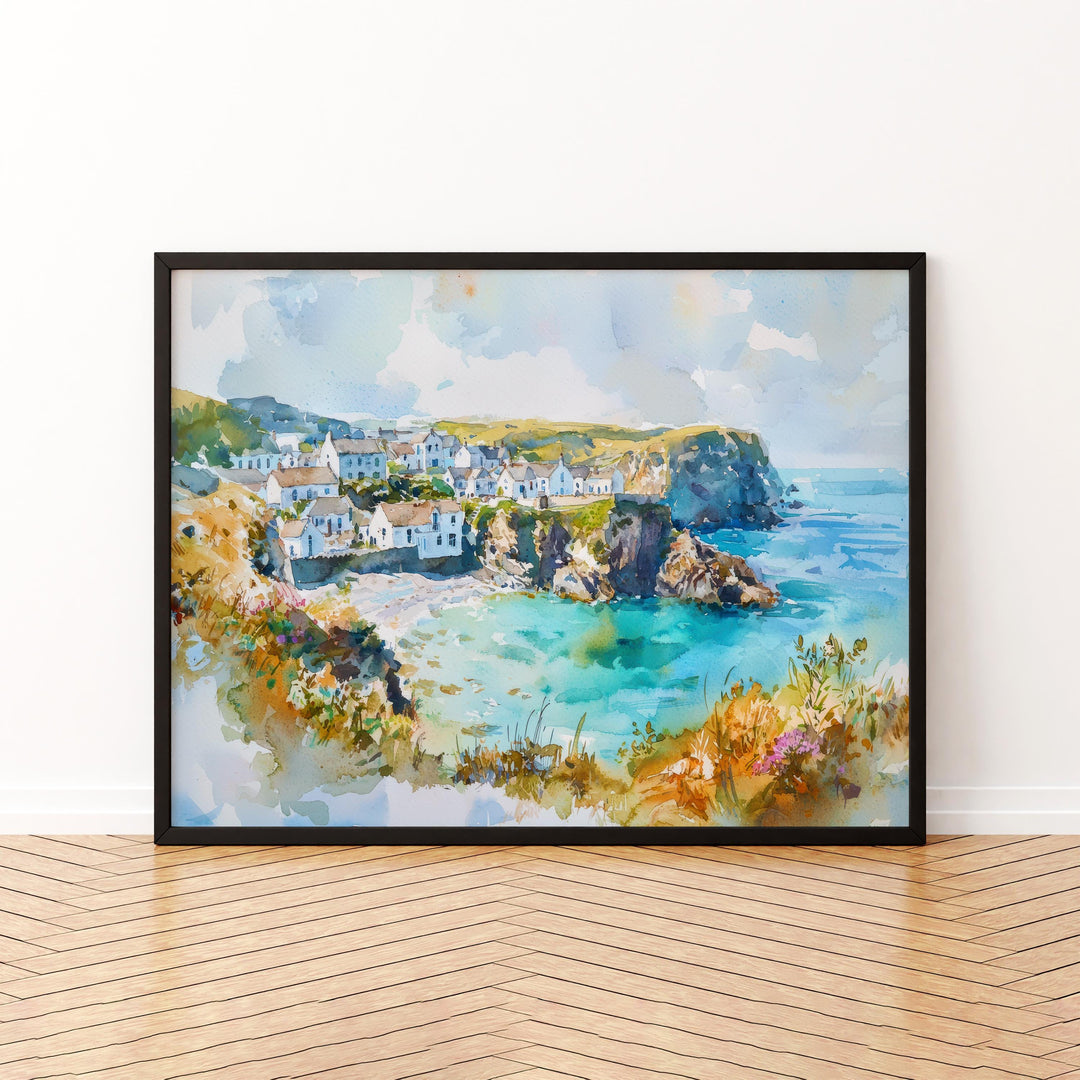 Cornwall England Watercolor Poster Cornwall Travel Print Coastal Landscape Painting Seaside Wall Art UK Souvenir