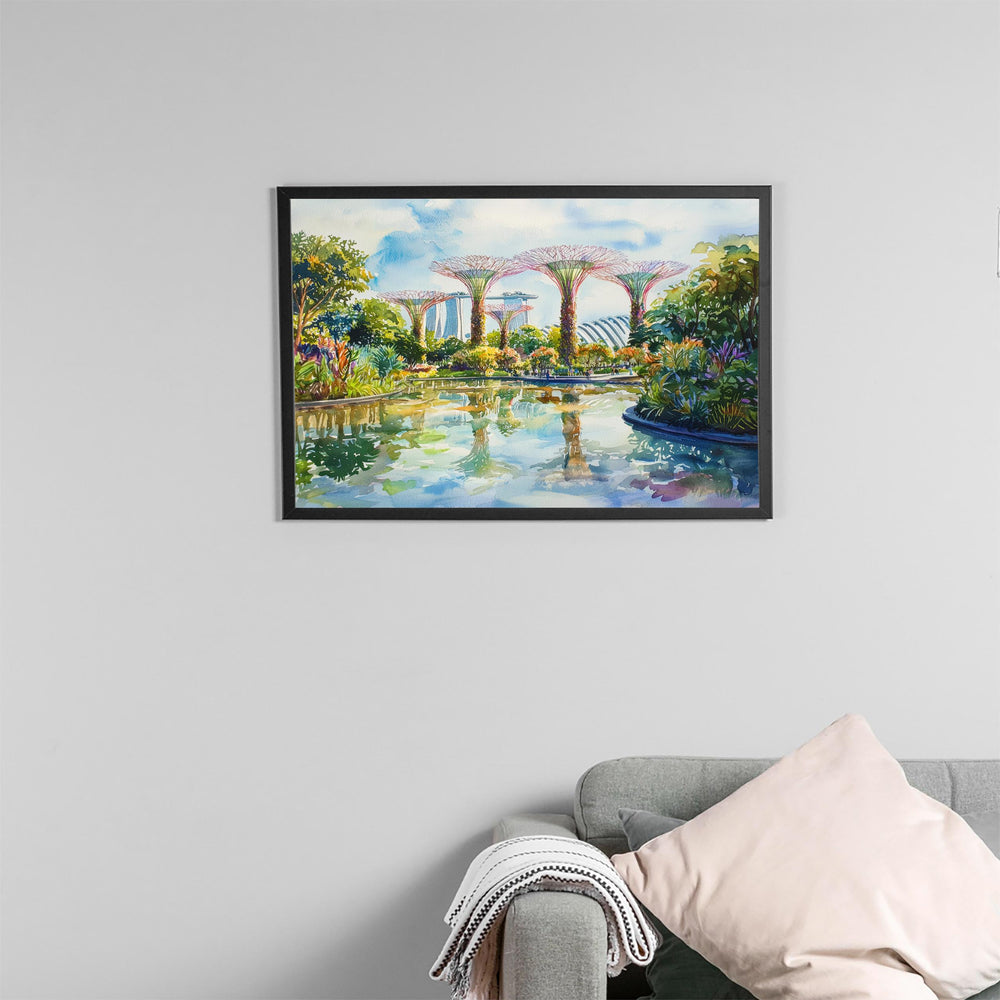 Supertree Grove Singapore Watercolor Poster Gardens by the Bay Print Cityscape Painting Wall Art Asia Souvenir