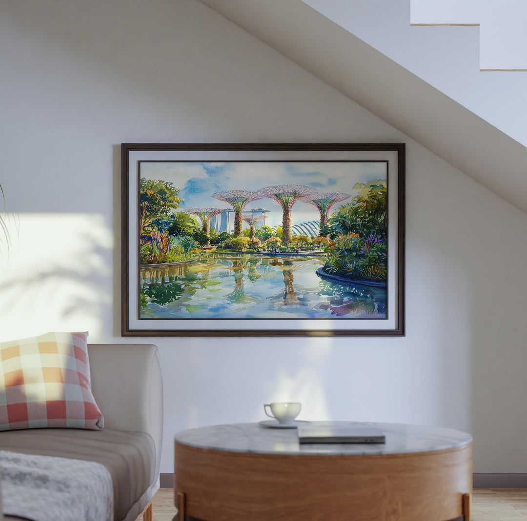 Supertree Grove Singapore Watercolor Poster Gardens by the Bay Print Cityscape Painting Wall Art Asia Souvenir