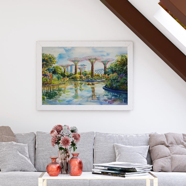 Supertree Grove Singapore Watercolor Poster Gardens by the Bay Print Cityscape Painting Wall Art Asia Souvenir