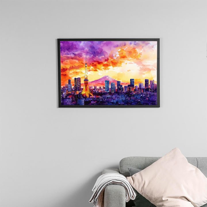 Tokyo Japan Watercolor Poster Tokyo Travel Print City Skyline Painting Shibuya Crossing Wall Art Asia Souvenir