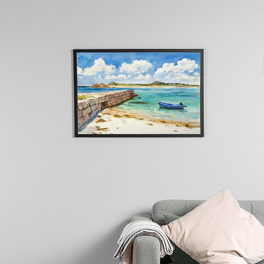 Isles of Scilly England Watercolor Poster Isles of Scilly Travel Print Coastal Island Painting Beach Wall Art UK Souvenir