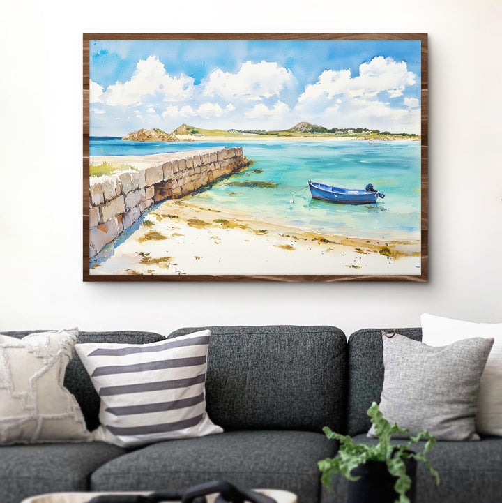 Isles of Scilly England Watercolor Poster Isles of Scilly Travel Print Coastal Island Painting Beach Wall Art UK Souvenir