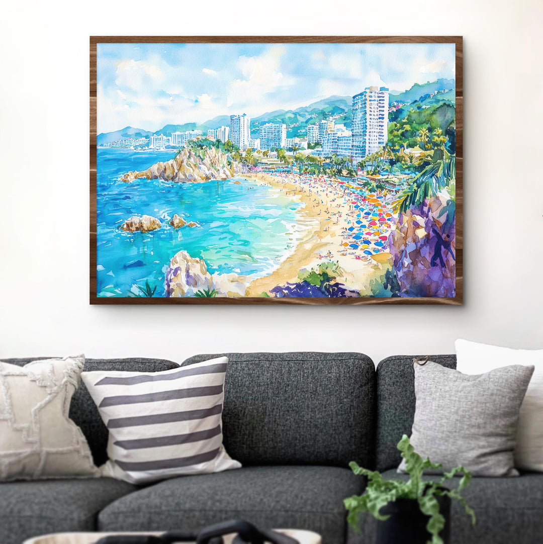 Acapulco Mexico Watercolor Poster Acapulco Travel Print Beach Landscape Painting Coastal Wall Art Latin America Souvenir