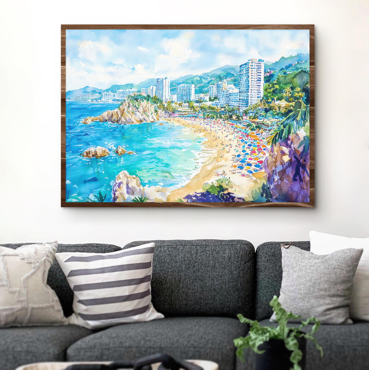Acapulco Mexico Watercolor Poster Acapulco Travel Print Beach Landscape Painting Coastal Wall Art Latin America Souvenir