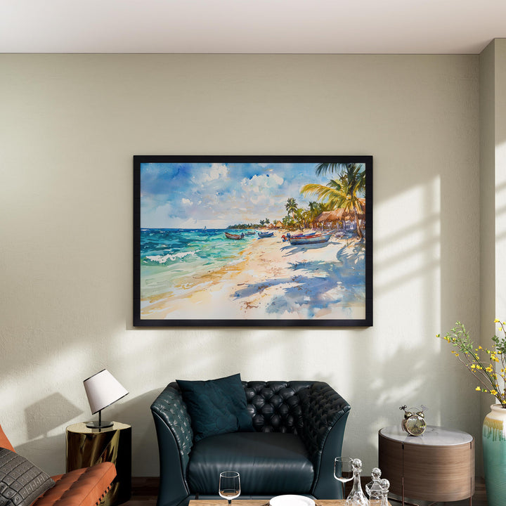 Akumal Mexico Watercolor Poster Akumal Travel Print Beach Landscape Painting Coastal Wall Art Caribbean Souvenir