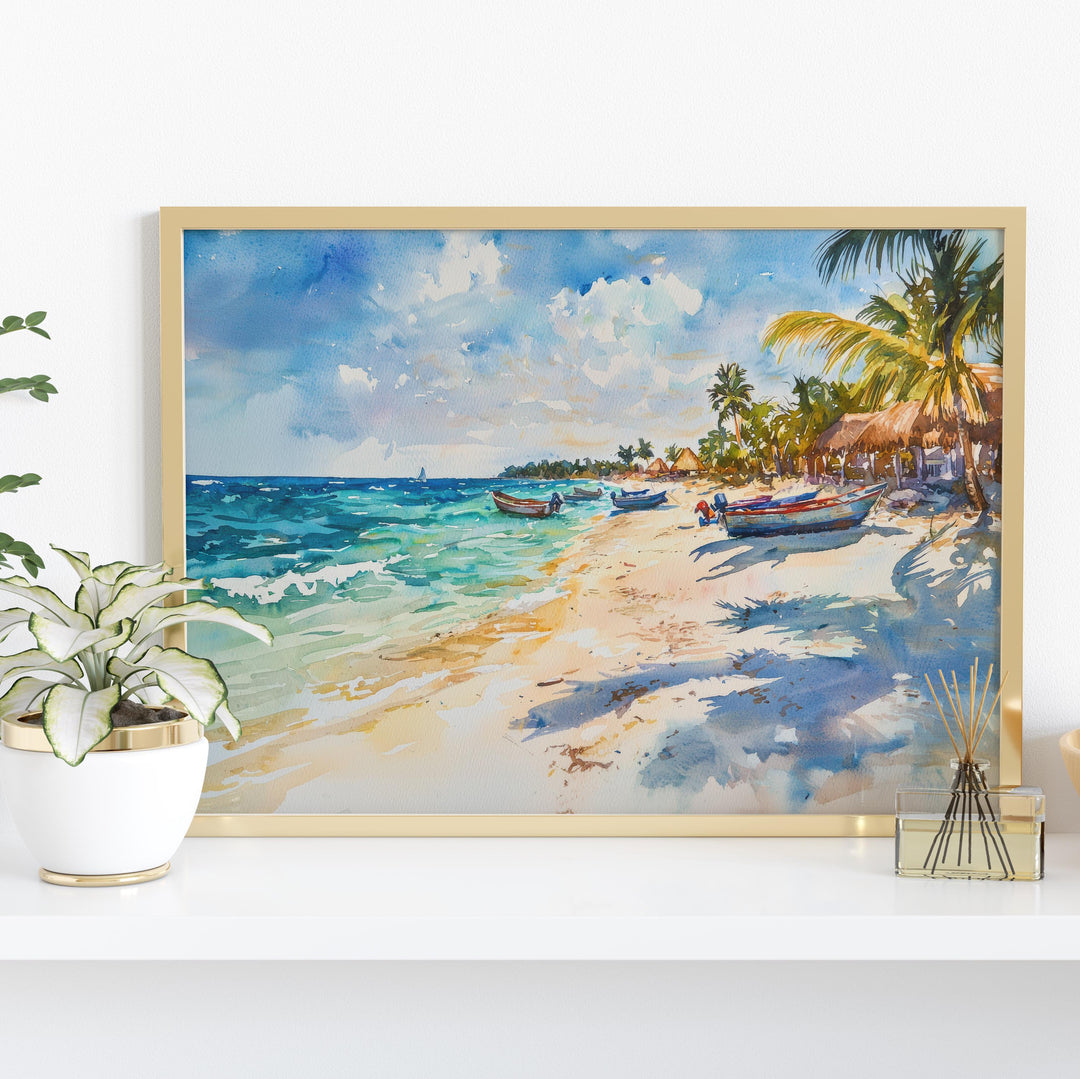 Akumal Mexico Watercolor Poster Akumal Travel Print Beach Landscape Painting Coastal Wall Art Caribbean Souvenir