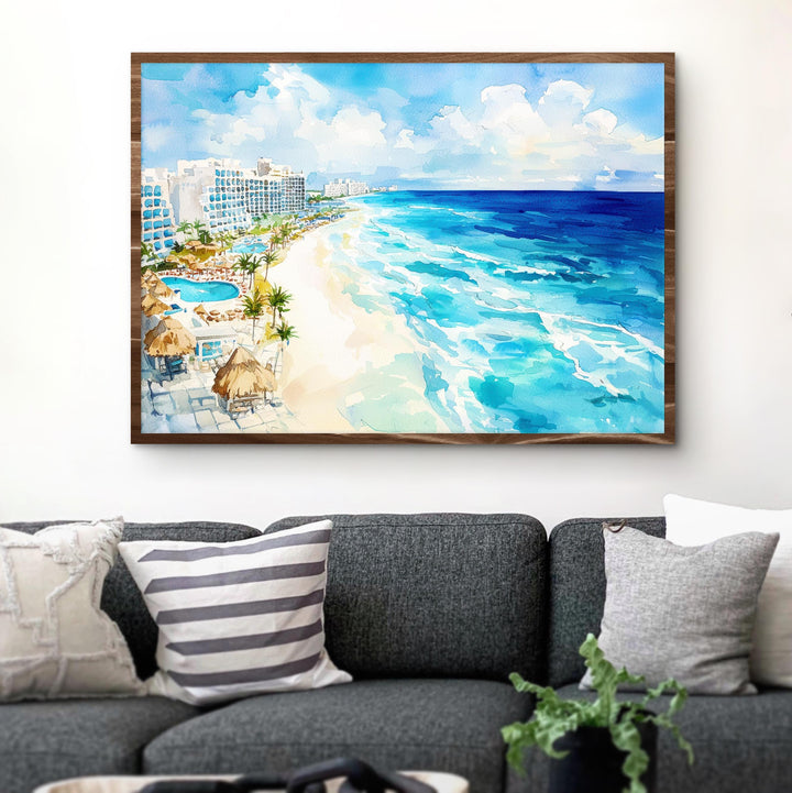 Cancún Mexico Watercolor Poster Cancún Travel Print Beach Landscape Painting Coastal Wall Art Caribbean Souvenir