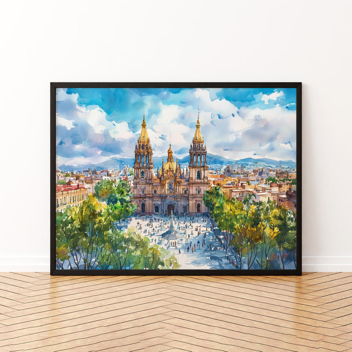 Guadalajara Mexico Watercolor Poster Guadalajara Travel Print Cityscape Painting Cathedral Wall Art Latin America Souvenir