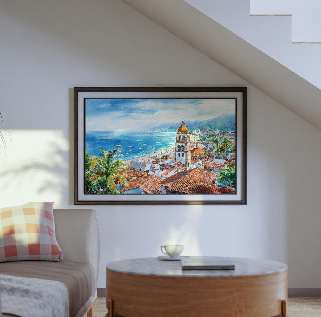 Puerto Vallarta Mexico Watercolor Poster Puerto Vallarta Travel Print Beach Landscape Painting Wall Art Pacific Coast Souvenir