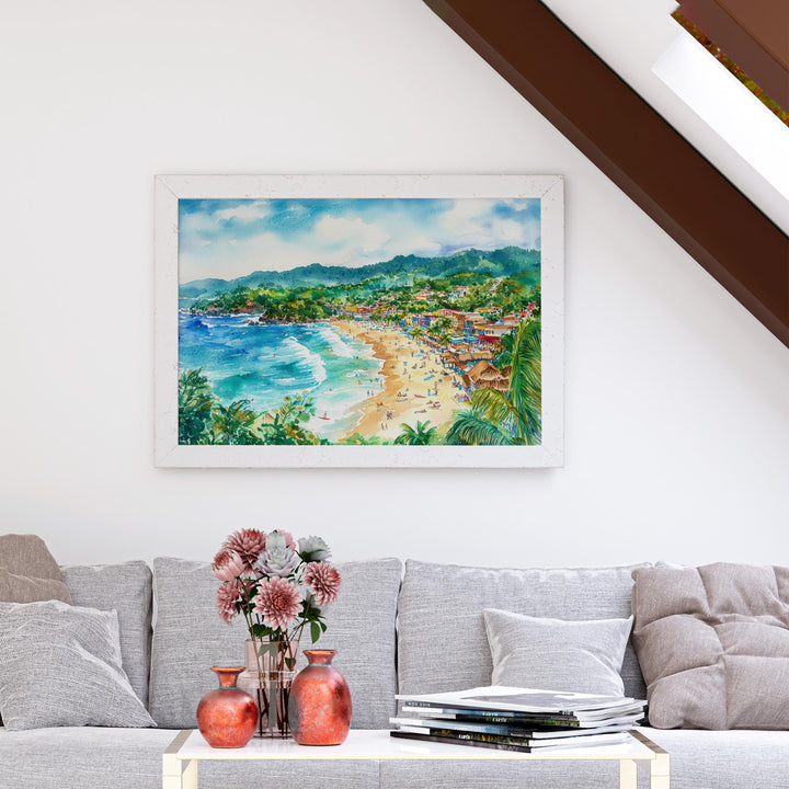 Sayulita Mexico Watercolor Poster Sayulita Travel Print Beach Landscape Painting Coastal Wall Art Pacific Coast Souvenir