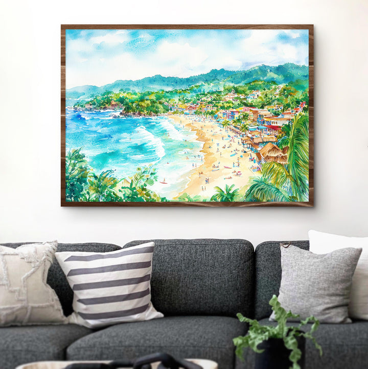 Sayulita Mexico Watercolor Poster Sayulita Travel Print Beach Landscape Painting Coastal Wall Art Pacific Coast Souvenir