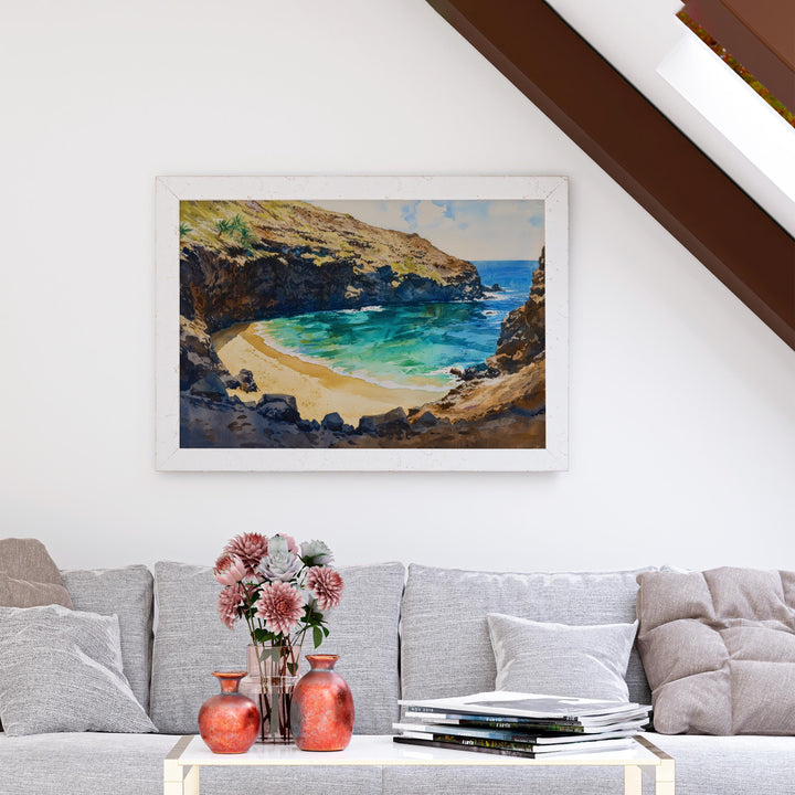 Green Sand Beach Hawaii Watercolor Poster Big Island Travel Print Coastal Landscape Painting Tropical Wall Art Souvenir